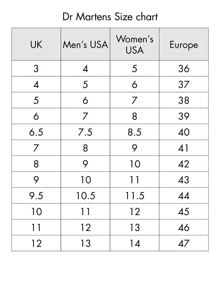 doc martens size chart